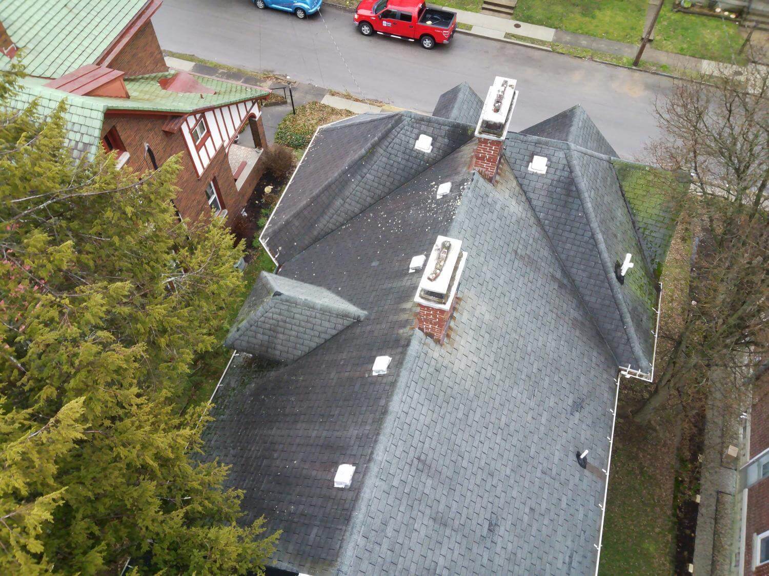 High up drone roof shot