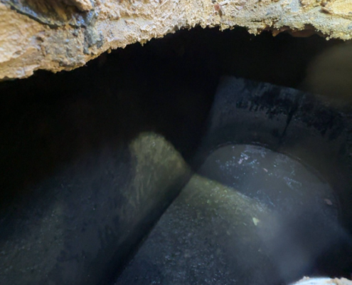 Image shows the inside of a pumped septic tank